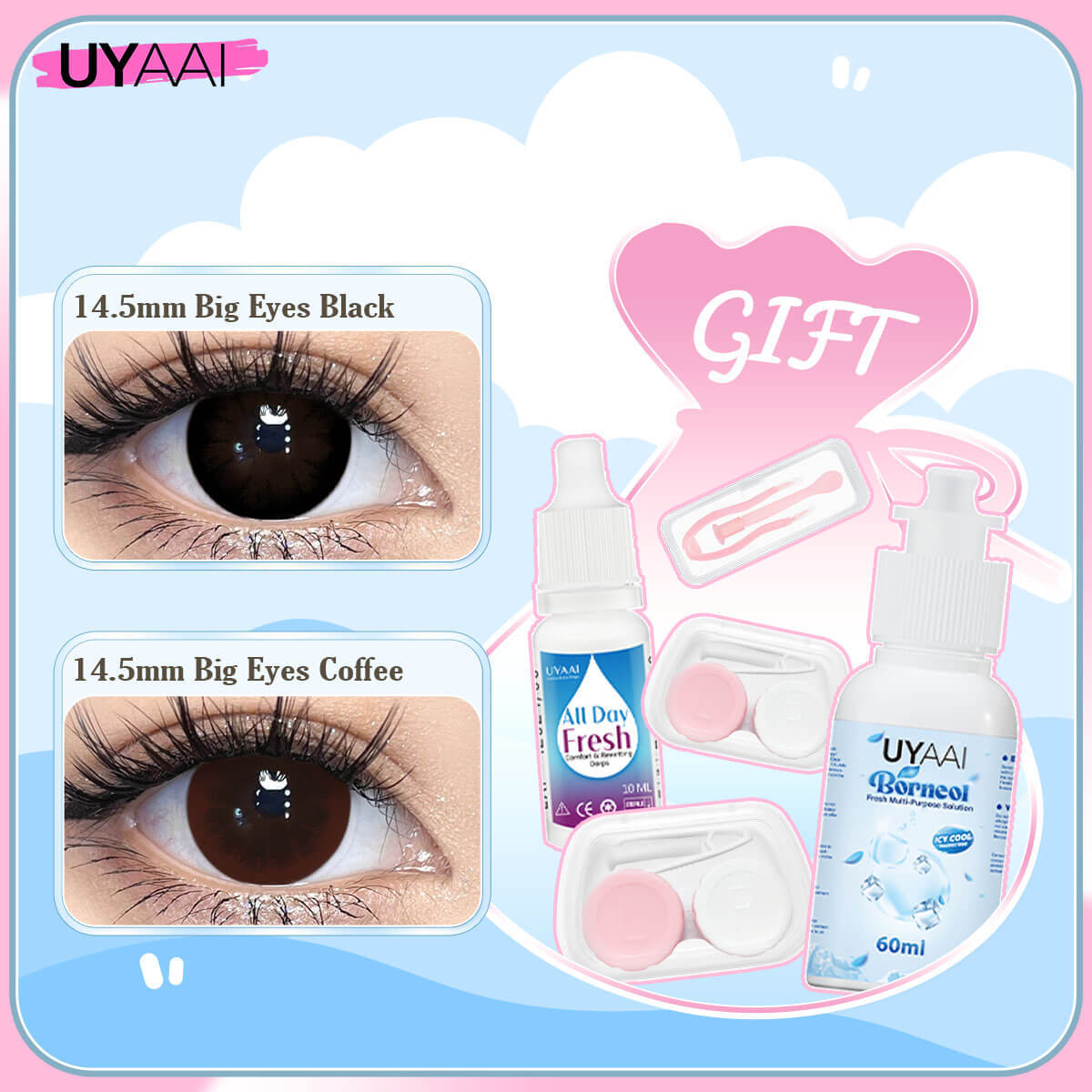 [ Buy 2 Get 5 Gifts] UYAAI 14.0-14.5MM Contact Lens Combo Set
